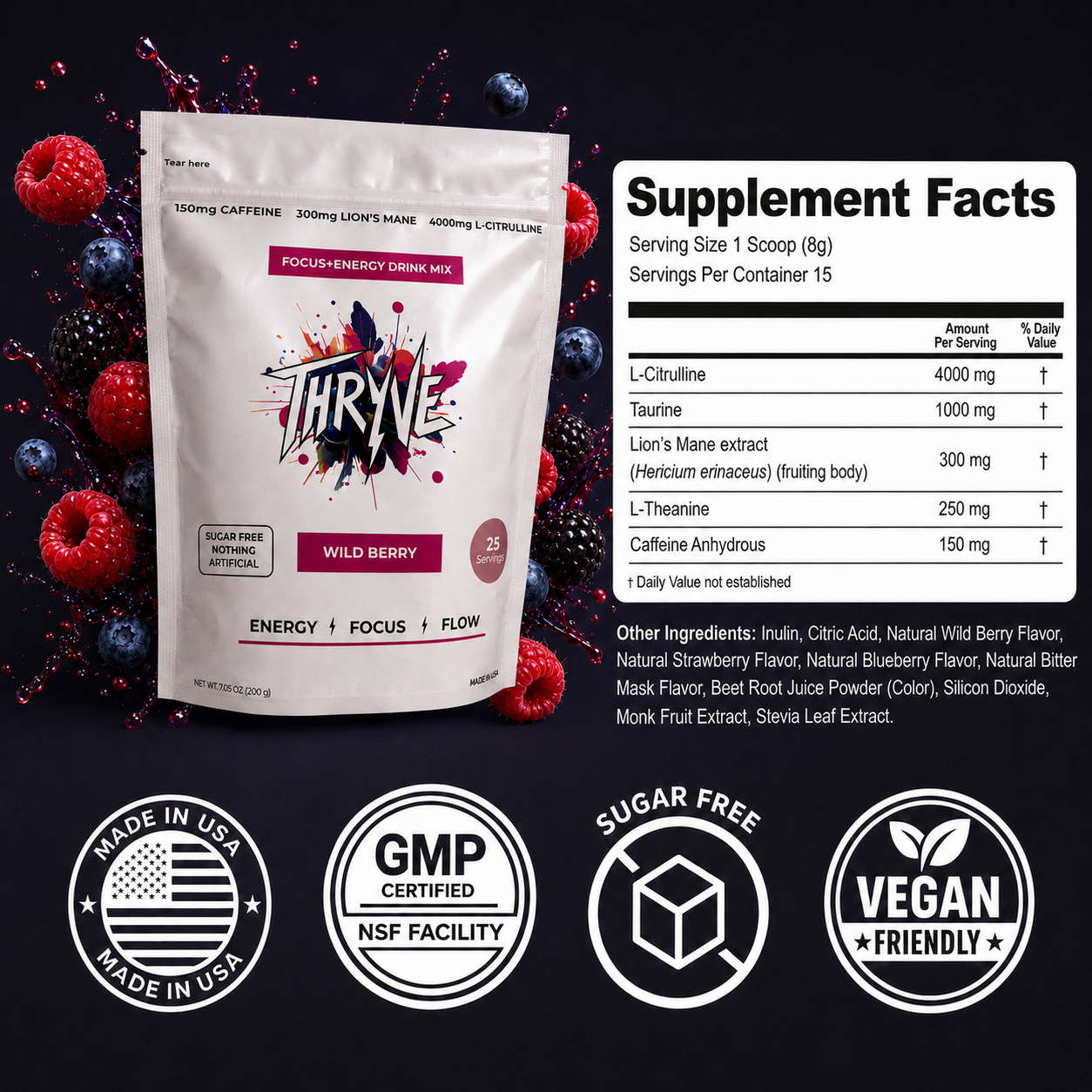Wild Berry Energy & Focus Drink Mix - 25 servings